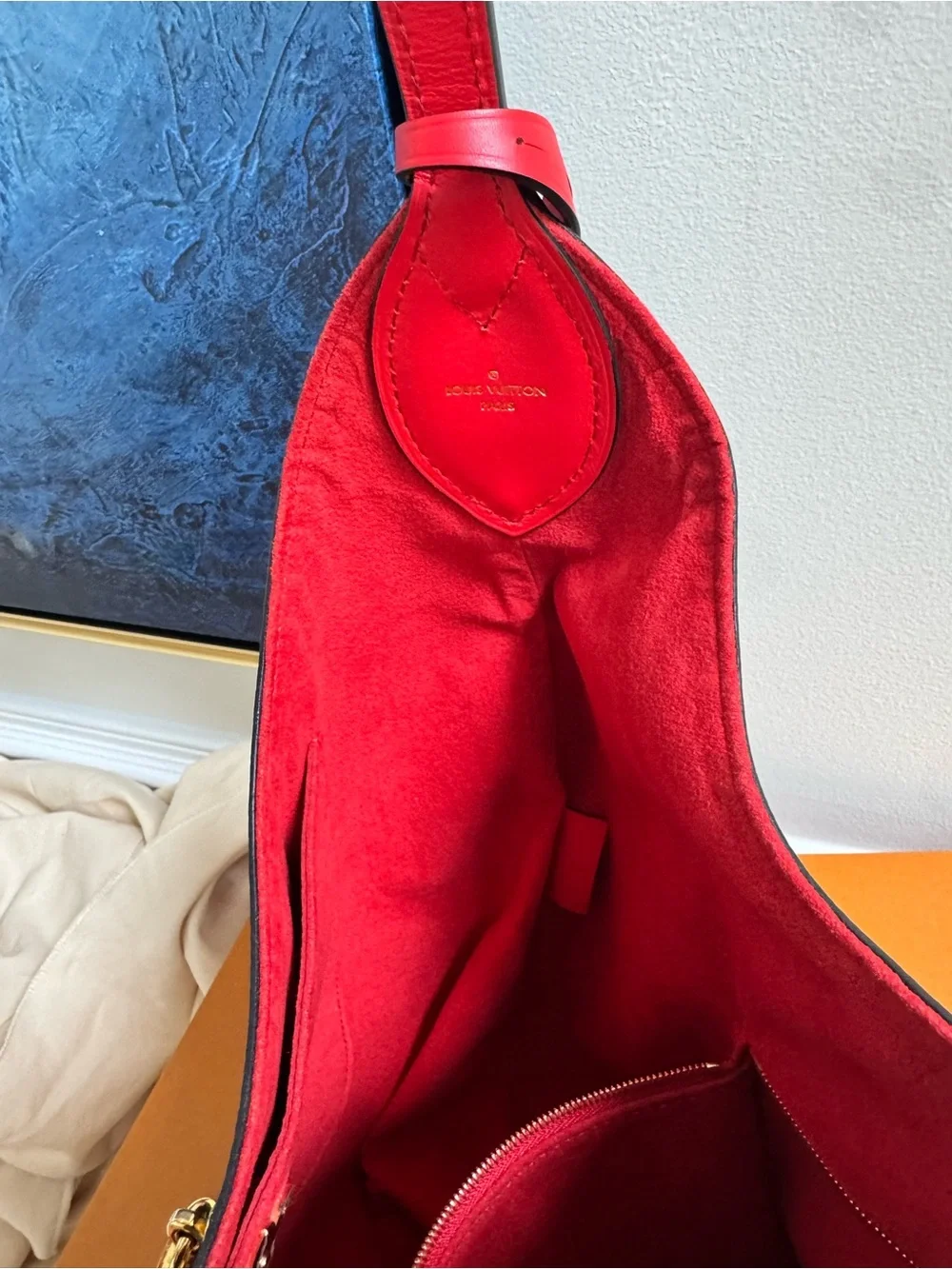 Louis Vuitton Brown Monogram Hobo with Red Trim and Gold Lock